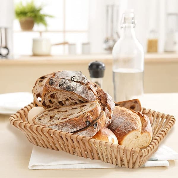 Set of 3 Rectangular Woven Fruit Baskets, Rattan Baskets, Serving Trays, Rattan Storage Baskets, for Snacks, Fruit, etc.