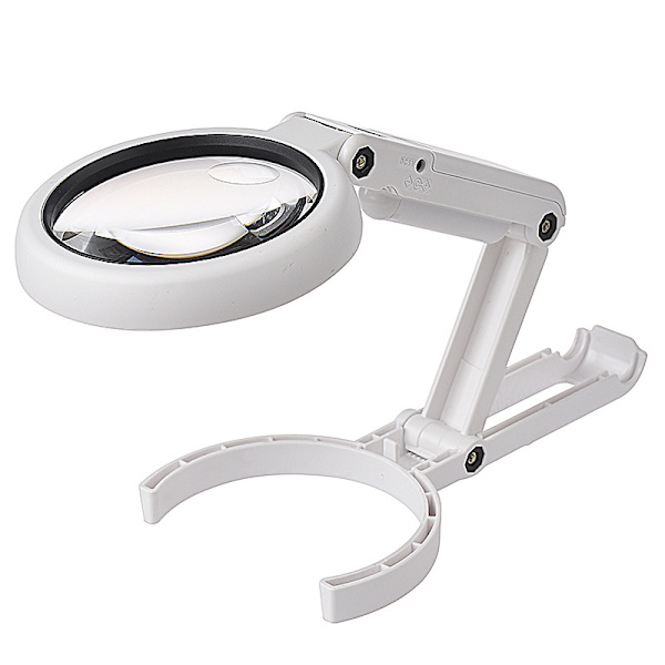 Todelt 5X/11X sammenleggbar forstørrelsesglass bordlampe for lesing, hobbyer, smykker, håndverk eller arbeidsbenk, med 8 LED-lys