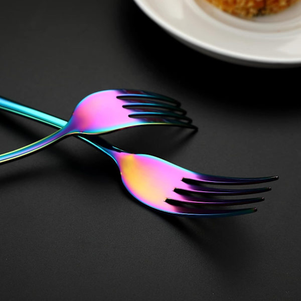 Fargerikt Salatgaffelsett med 8 stk, Rustfritt Stål Regnbue Dessertgafler, 8-delt Bestikk Flatware Gaffel