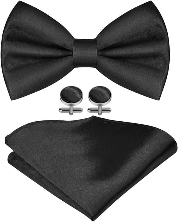 Men's Tie, Tie with Hook, Cufflinks and Handkerchief Set, Black