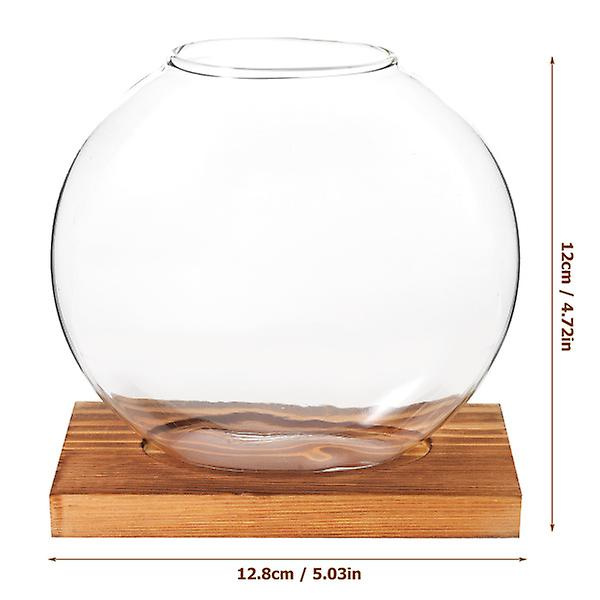 Glasvas med träbas för hydroponisk odling, bordsdekoration, inflyttningspresent, 12,8 x 12 cm