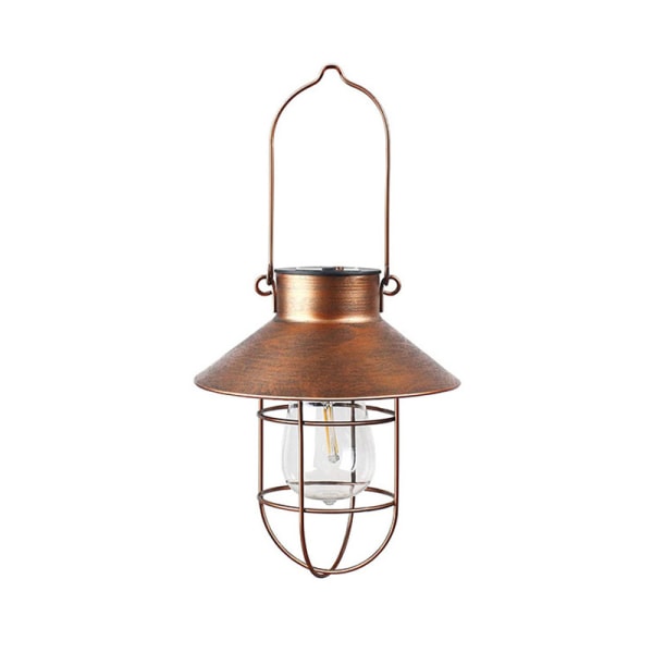 1-pack Solcellsdriven Metallhängande Lykta Utomhus LED Trädgårdsbelysning Borstad Koppar - Vattentät Vintage Metall Solcellslykta med Varm Ljus