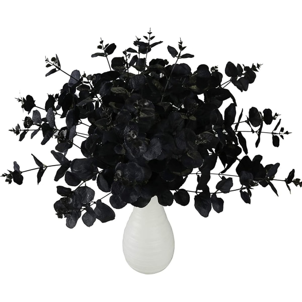2-pack svarta falska blommor konstgjorda eukalyptusstjälkar Bukett eukalyptusblad för vas Bröllopsbord Centerpie