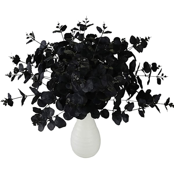 2-pakks Svarte Kunstige Blomster, Eucalyptus Stilker, Bukett, Eucalyptusblader til Vase, Bryllupsbord, Midtpunkt