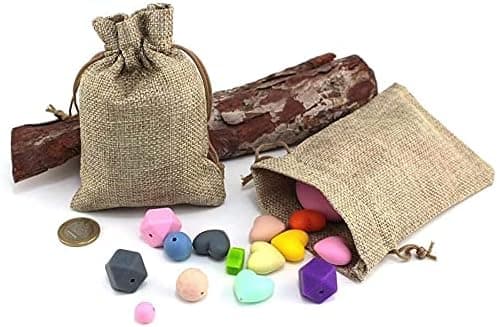 30-pack Intckwan Juteväskor, 10x15cm, Små Presentpåsar med Snörning