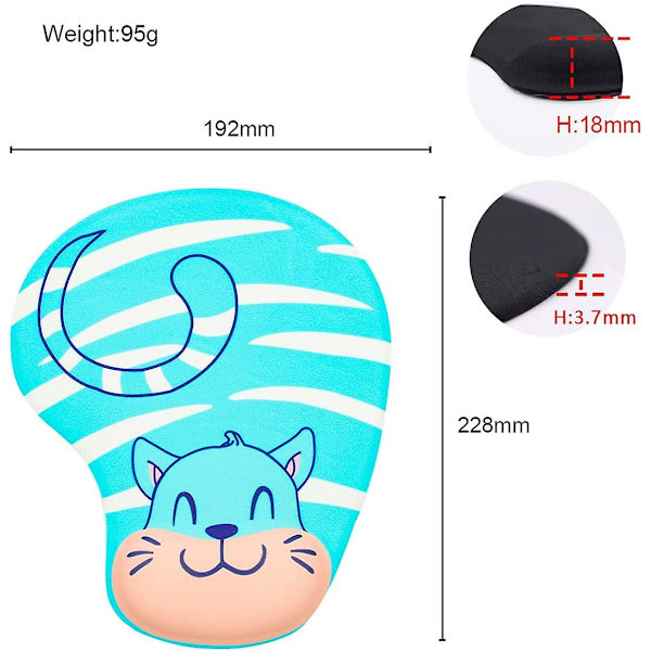 Söt 3D Ergonomisk Musmatta Mjuk Silikon Musmatta Med Handledsband, Vattentät Läder Djur Musmatta För Hem Kontor Arbete Studie Enkel Skrivning