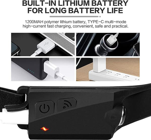Induksjon Hodelykt USB Oppladbar Hodelykt, Vanntett