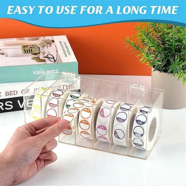 Acrylic Weekday Label Dispenser 7-Compartment Wall Mount Sticker Roll