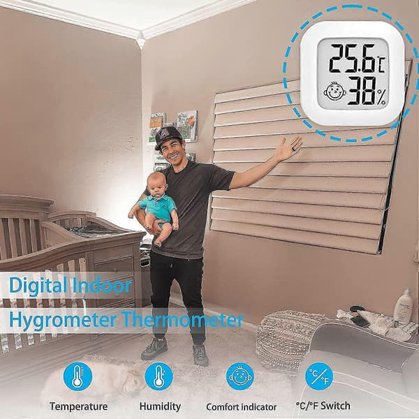 2 stk. hygrometer Celsius termometer, mini væg digital indendørs temperatur- og fugtighedsmåler