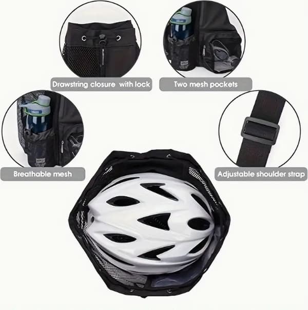 Mesh Drawstring Backpack with Wet Compartment, Large Capacity for Swimming, Surfing, Travel, Gym, Black
