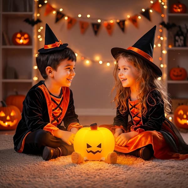 Halloween Devil Mini Pumpkin Lantern, LED Soft Novelty Animal Night Light, Dimmable Nursery Night Light for Table Decoration