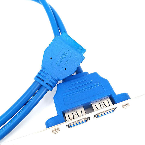 USB 3.0 Bakpanelutbyggnadsfäste till 20-stiftshuvudkabel (2-port) Blå