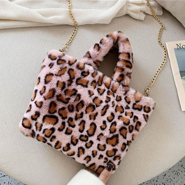 Damväska med leopardmönster, axelremsväska, canvas, handväska, messenger, satchel, rosa leopard