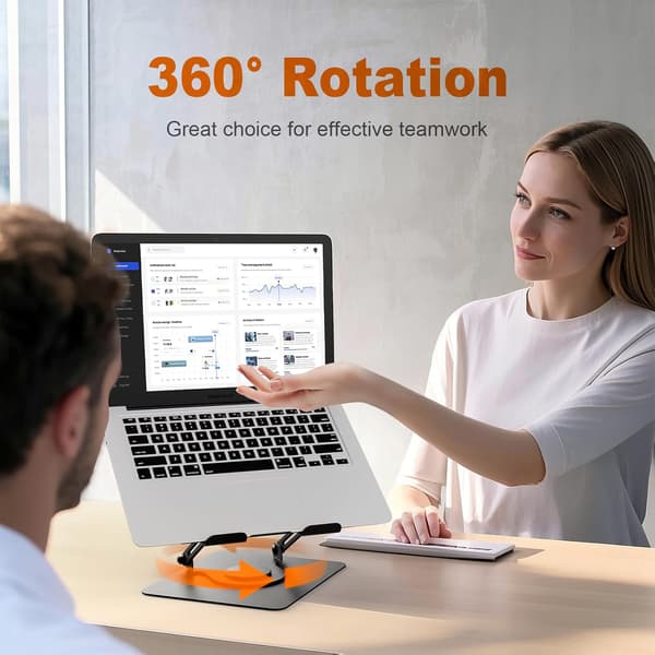 Laptop Stand for Desk, Foldable Laptop Stand with 360° Swivel Base, Adjustable Height & Angle, Ventilated Computer Stand Compatible