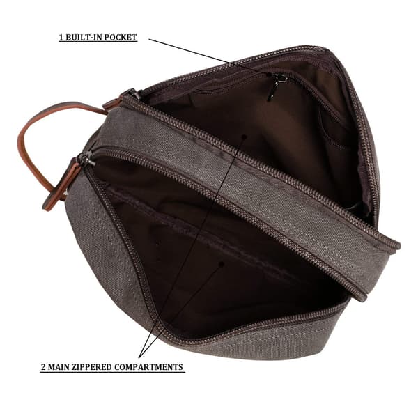 Herr Necessär med Dubbla Fack Canvas Läder Kosmetisk Makeup Organizer Rakning Dopp Kits - Grå