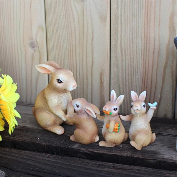 Funny Rabbit Playing Statue Decor, Rustic Whimsical Mom and Baby Rabbit Figurine, Resin Rabbit Statue Figurines Easter Bunny Statue Decor