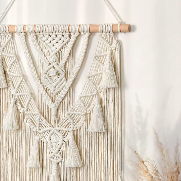 Vävd väggbonad – bohemisk geometrisk vävd gobeläng (beige)