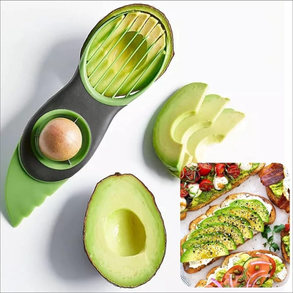 3-i-1 Avocado-skärare med bra grepp - Hållbar plastdesign för enkel kärnborrning, skivning och skopa