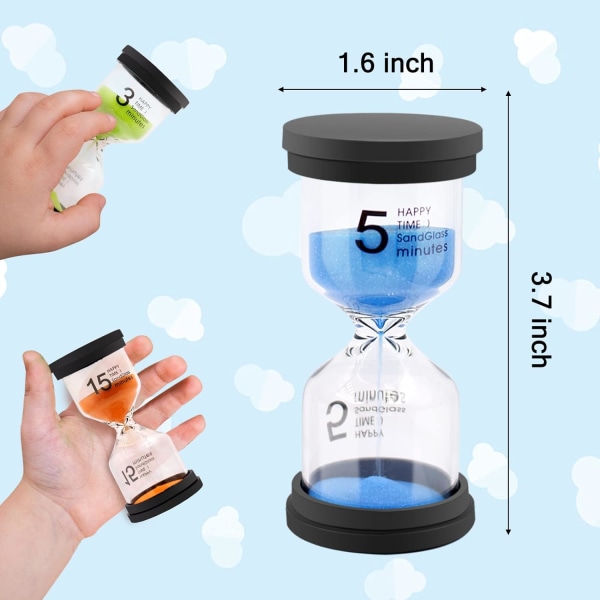 Färgglada Sandtimmar från Hourglass 1/3/5/10/15/30 Minuter Sandglas Timer med Skyddande Omslag (Paket med 6) Flerfärgad