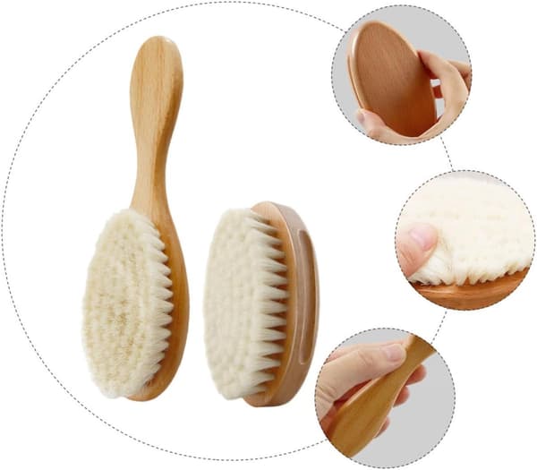 2 pcs wool baby brushes for infants, solid wood handle