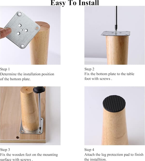 Sett med 4 tremøbelben, 12 cm erstatningsben for sofa, kaffe