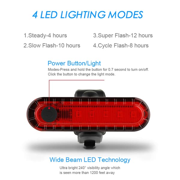 USB Rechargeable Mountain Bike Taillight, Ultra Bright Red LED