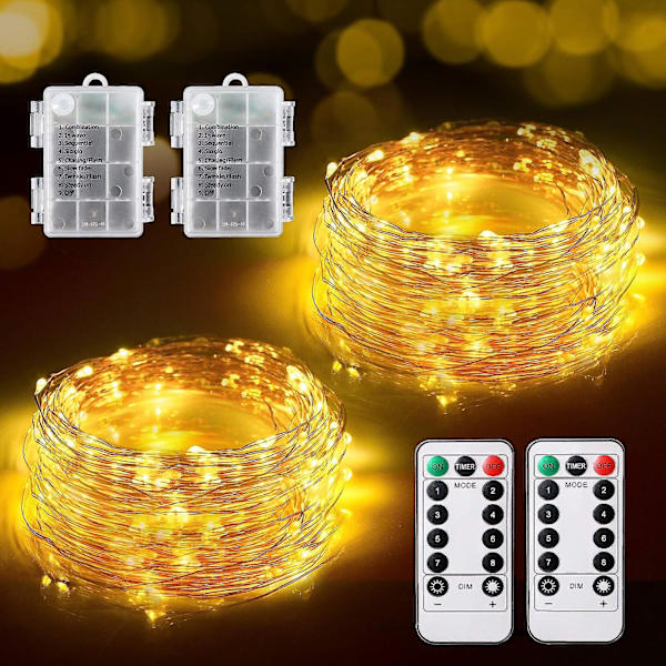 Stränglampor, 24m [2-pack] och 240 LED-stränglampor IP65 Batteridrivna Vattentäta 8 Lägen Sagolampor Inomhus / Utomhus Stränglampor för Sovrum Jul