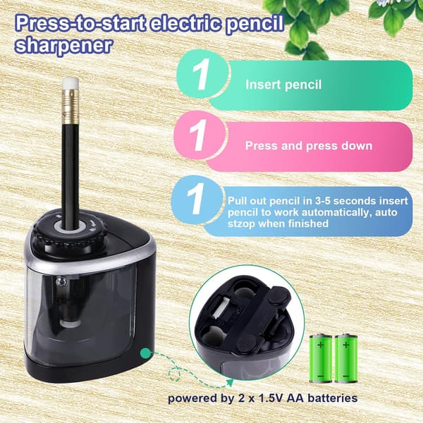 Electric Pencil Sharpener, Pencil Sharpener with Container, Safe Non-Slip Portable Electric Sharpener for Home, Office, School