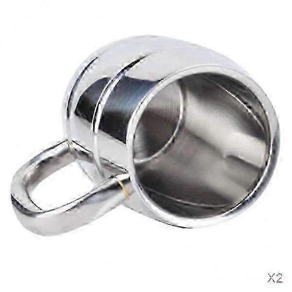 2x Double Wall Beer Mug Vodka Water Milk Tea Drinking Barrel Shaped 10oz