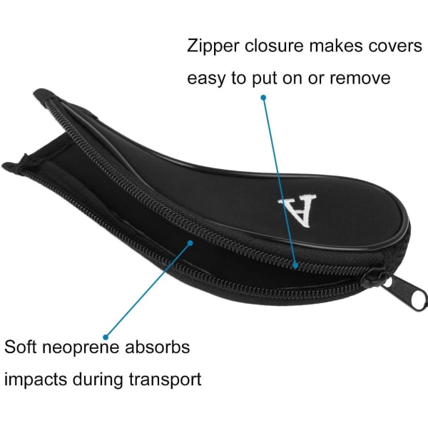 Sort - 12 stk Golf Hoveddæksler Golfklubbeskyttelse med Golf Hoveddæksler, Lang Hals Nummertryk og 1 Golfklubbørste