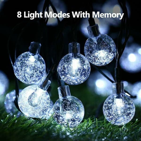 Solar Powered Outdoor String Lights 6.5m 30 LED Solar Ball String Lights 8 Modes Waterproof Crystal String Lights Indoor Garden Patio Home Pair