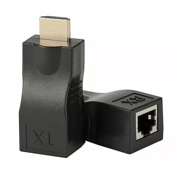 HDMI-forlænger, HDMI til RJ45 1080p LAN-netværk HDMI-forlængelse op til 30 m over Cat5e/6 UTP LAN Ethernet-kabel (sort)