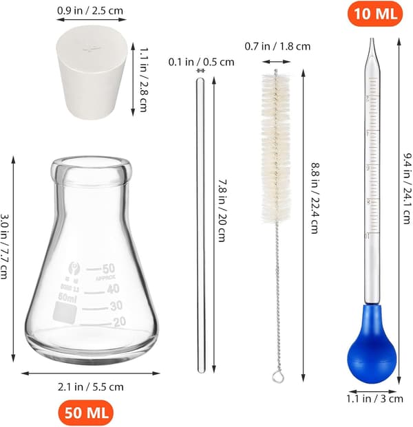 Erlenmeyer-kolbe sæt 50 ml glaskonisk kolbe med gummiprop, 4 stk 10 ml
