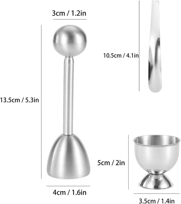 Egg opener, egg peeler set for soft-boiled eggs, complete set with egg cups, spoons and stainless steel kitchen utensils for breakfast