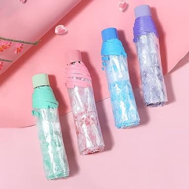 Transparent Travel Umbrella Compact Manual Foldable PVC Material Triple Portable Purple With Kitten Accessory Cute Versatile Umbrella