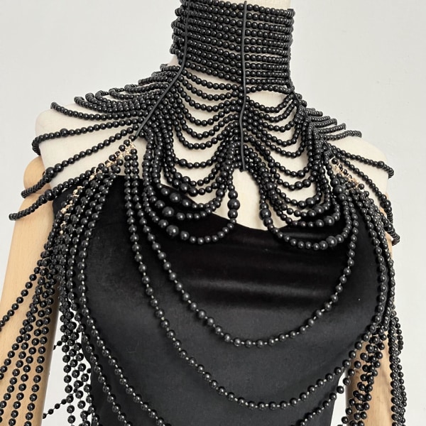 sort Pearl Body Chain smykker til kvinder - Fashion Håndlavede Pearl Body Chain Skulder Halskæde BH