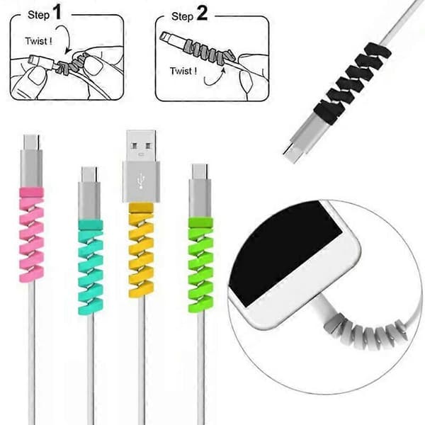 4pcs Spiral Style Silicone Data Cable Protective Case Anti-cable Break Winder Pink Pink