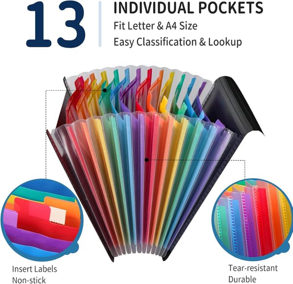 12-Pocket A4 Folder, Large Capacity Accordion File Organizer (Black)