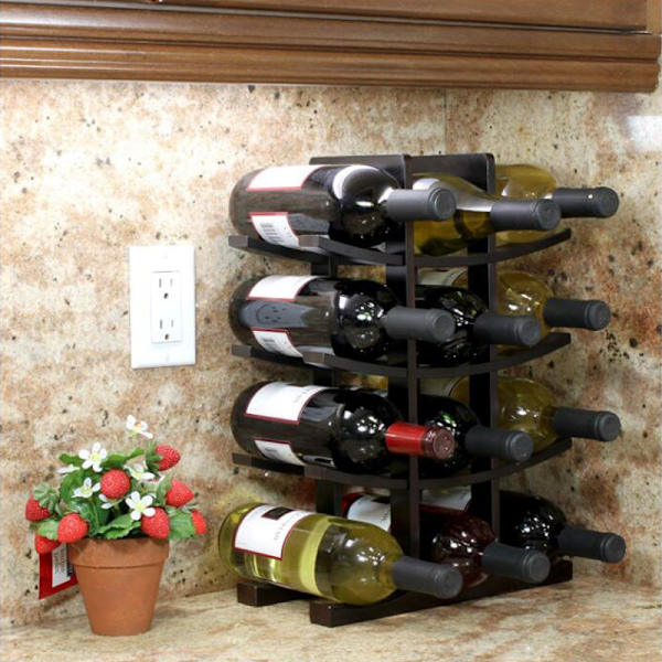 Træ Rødvin Stativ Træ Vinreol Bambus Rødvin Stativ Husholdning Vin Flaskeholder (Sort)