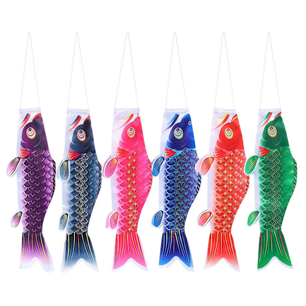 6 st Utomhusflaggor Fiskflagga Drake Fisk Vindstrumpa Flagga Japansk Tecknad Trädgårdsflagga Koinobori Vindstrumpa