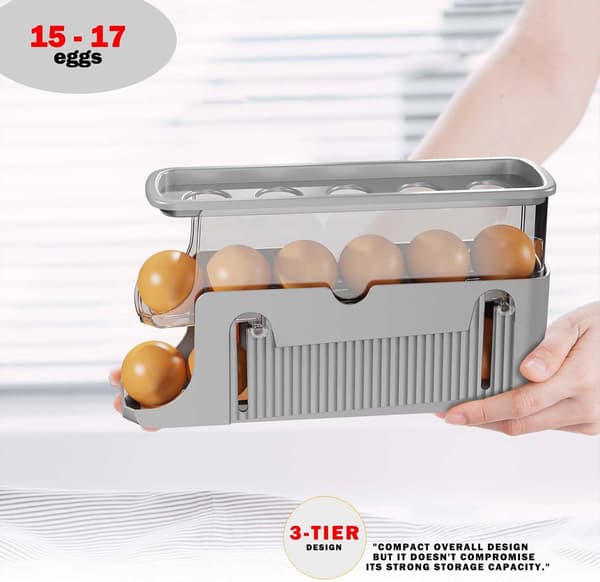 Egg Dispenser with Wheels, Automatic Egg Dispenser, Pull-Out Egg Carton, Holds 15-17 Eggs.
