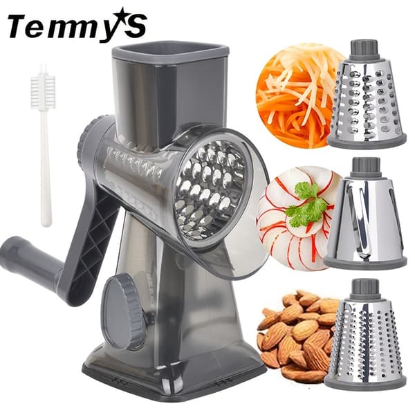 Håndholdt roterende osteriver og grønnsakskutter, 3 utskiftbare blader for ost, poteter, squash, nøtter Rød Red