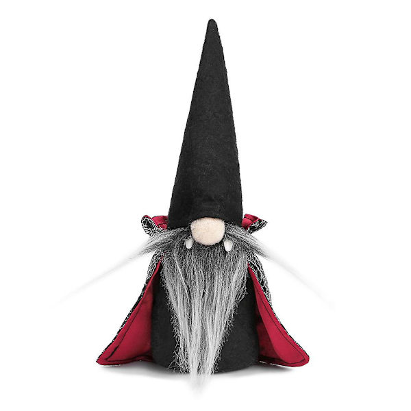 Halloween Håndlavet Tomte Svensk Nisse Ornament med Hexe Kappe Hat til Jul Sort Skæg