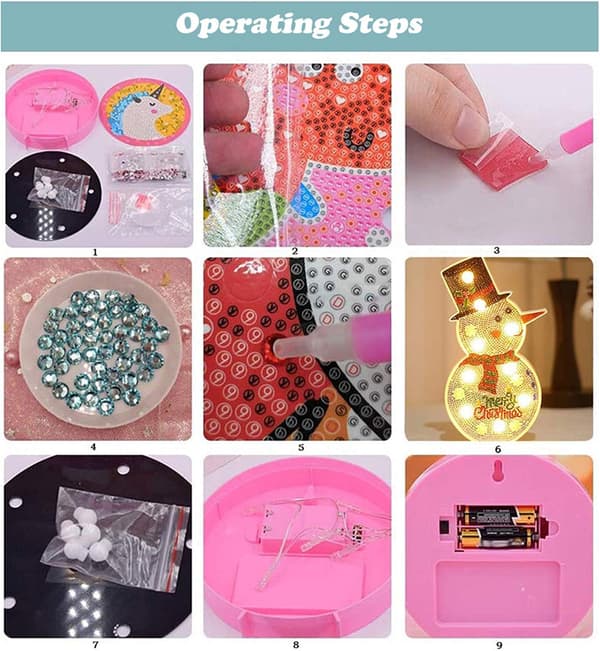 Diamantmaleri Lampe, DIY LED Diamantmaleri Snemand Natlampe