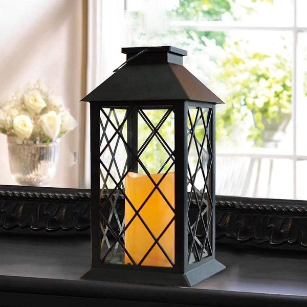11" ulkopuutarha koristeellinen kynttilälyhty Led Flamelss -kynttilällä, flicher Led -valo ja muovikynttilä, pöytälevy tai riippuva lyhty