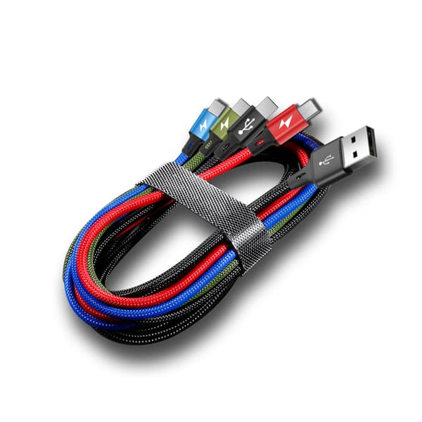 USAMS multiladekabel 2-pakning 4FT 4-i-1 nylonflettet USB-hurtigladekabeladapter