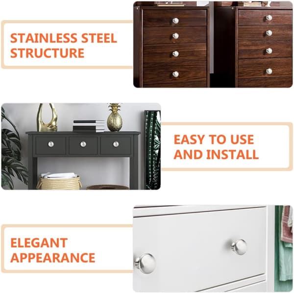 Cabinet Knobs Kitchen Cabinet Handles Stainless Steel Round 30 Pcs with Comfortable Silver Finish Suitable