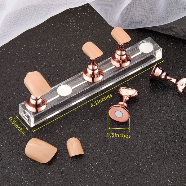 2 Sæt Akryl Negle Display Stativ Negle Tip Øvelsesholder Magnetisk Negle Øvelsesstativ Fingernegl DIY Negle Stativ (Rosenguld)