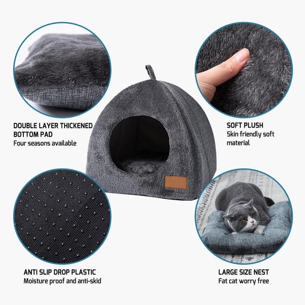Cat Cave for Cats and Small Dogs - Tent Igloo with Removable Washable Cushion