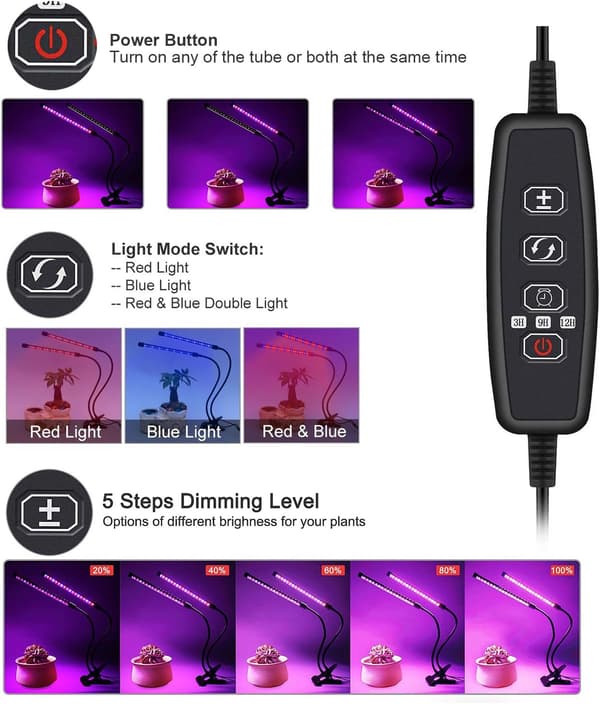 30 LED kasvilamppu, kaksoiskasvilamppu, USB-liitäntä